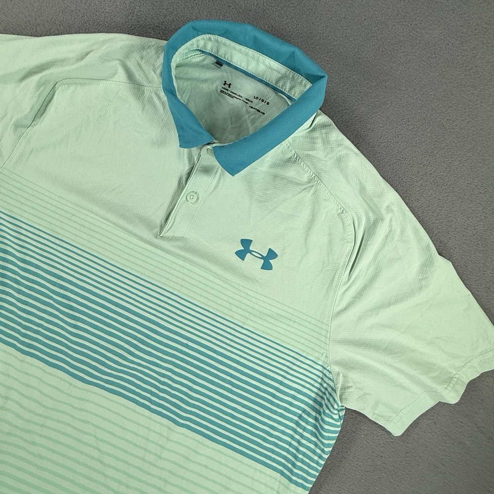 Under Armour UA Golf Polo Shirt Mens Large Sea Green Heatgear Striped
